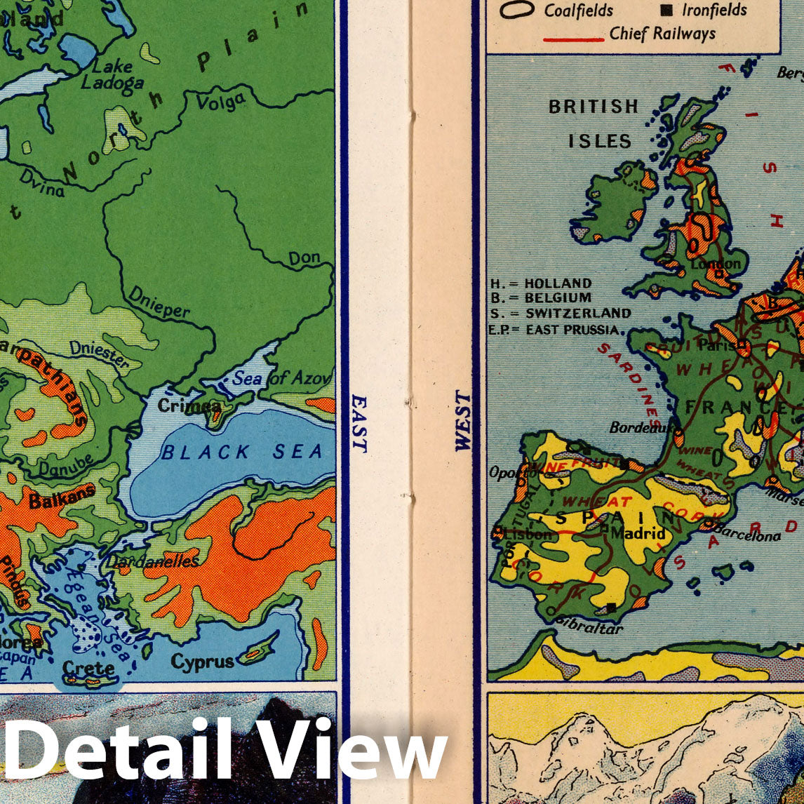 Europe - Pictorial Map, 1935 - Philips' Pictorial Atlas Print