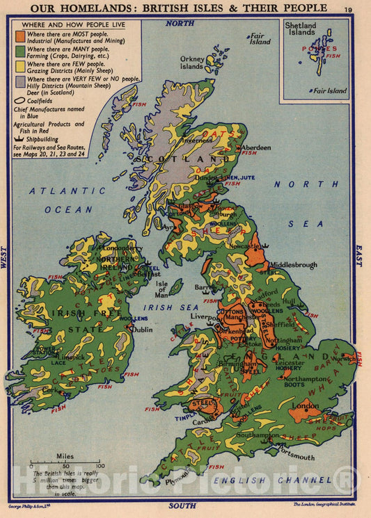Historic Map : Geography Book, Our Homelands: British Isles & their People. 1935 - Vintage Wall Art