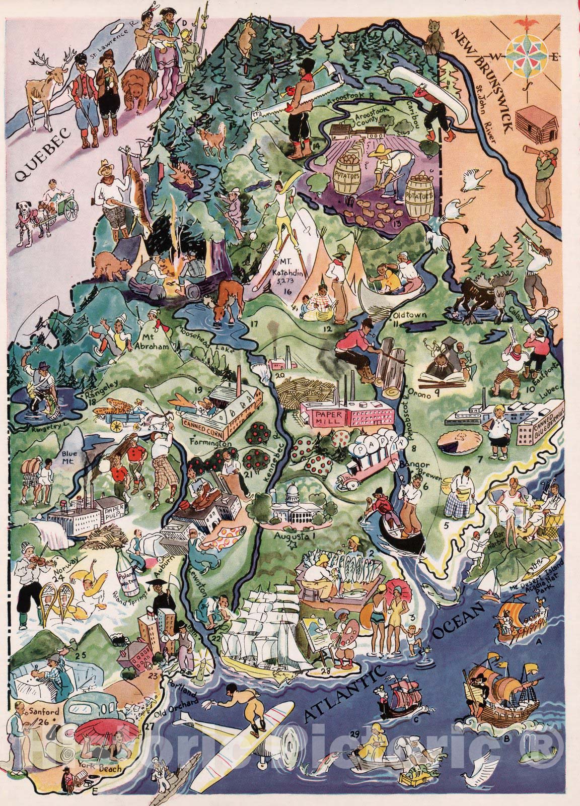 Maine - Pictorial Map, 1932 - Historical Map Reproduction