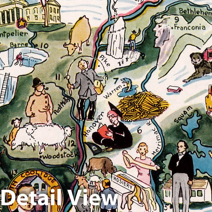 Vermont and New Hampshire - Pictorial Map, 1932