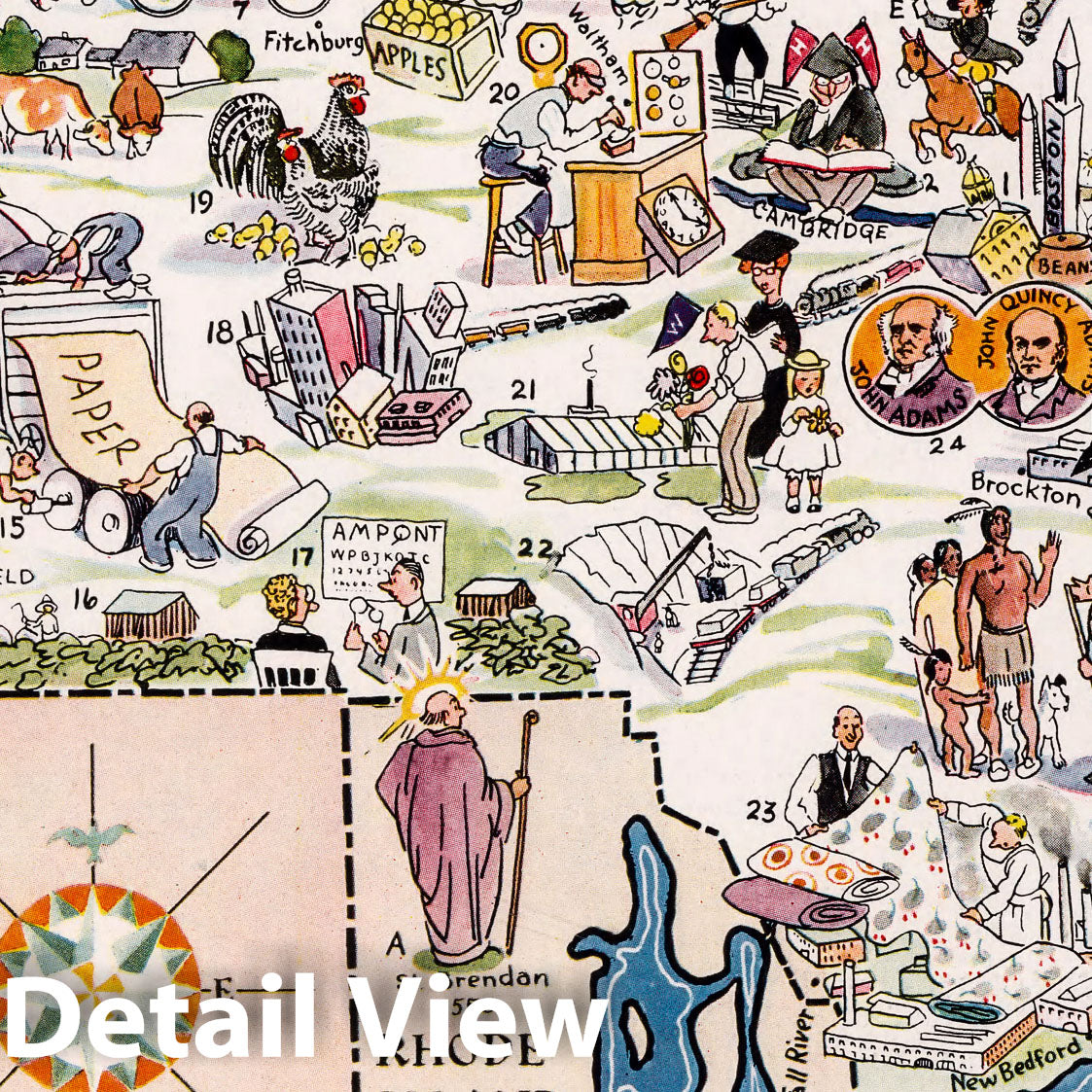 Massachusetts Pictorial Map 1932 - Historical Map Print