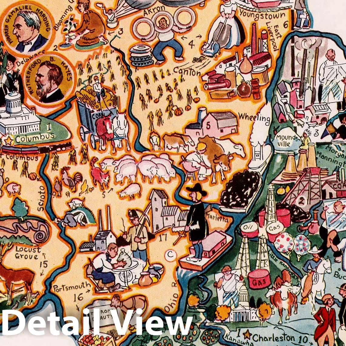 Ohio and West Virginia - Pictorial Map, 1932