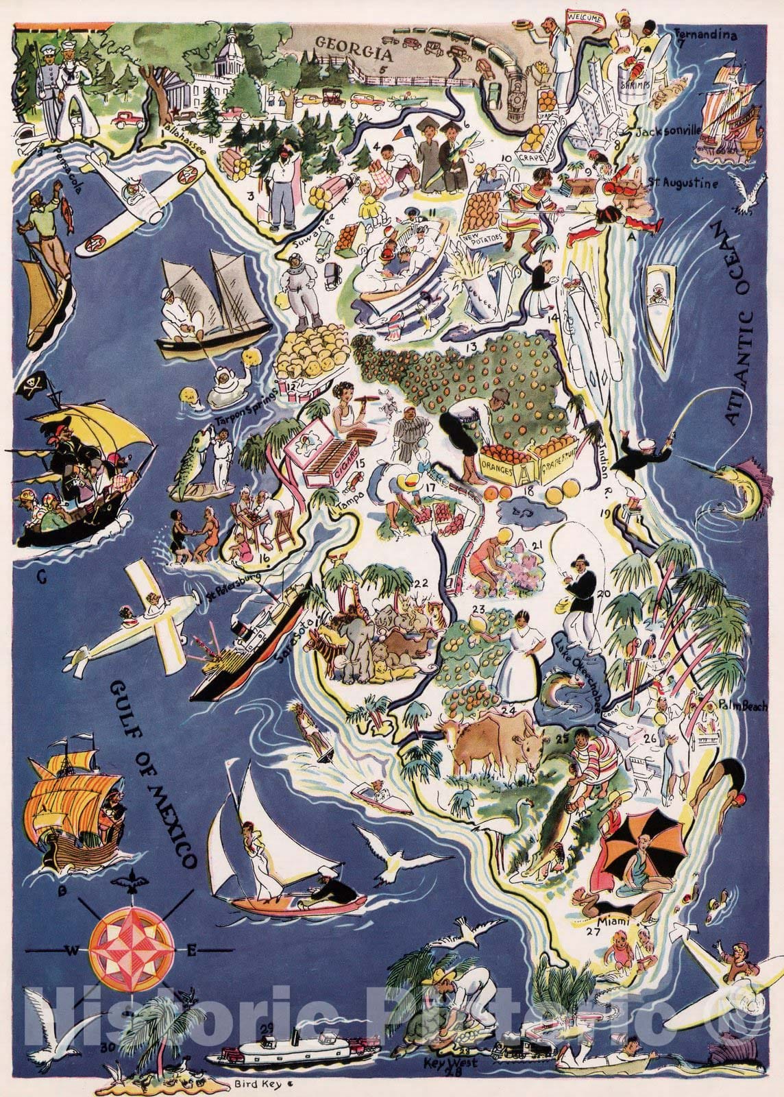 Historic Map : Florida. 1932 - Vintage Wall Art