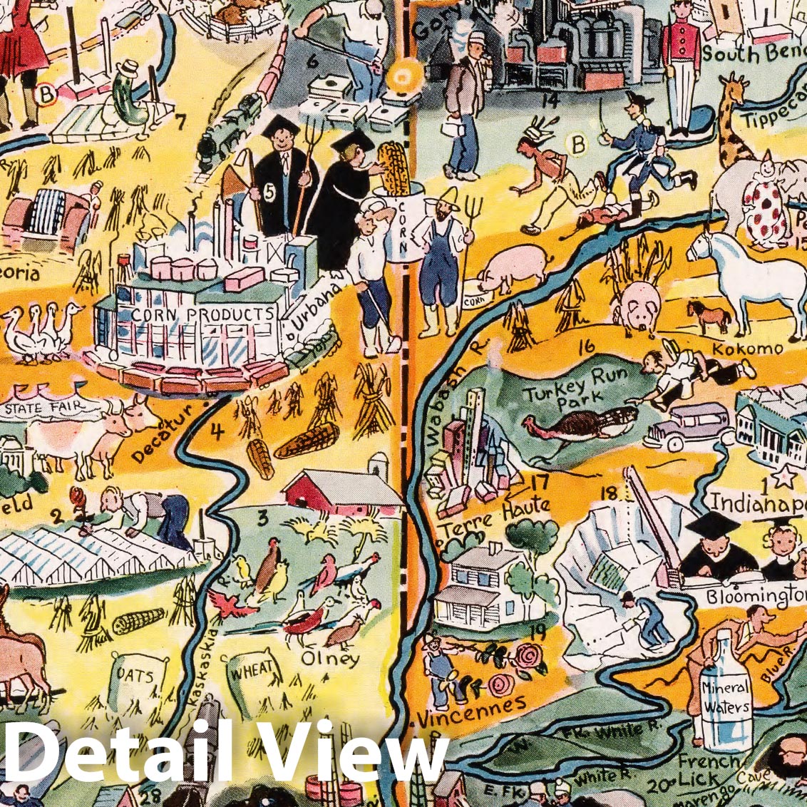Illinois and Indiana - Pictorial Map, 1932 - Historical Map Print