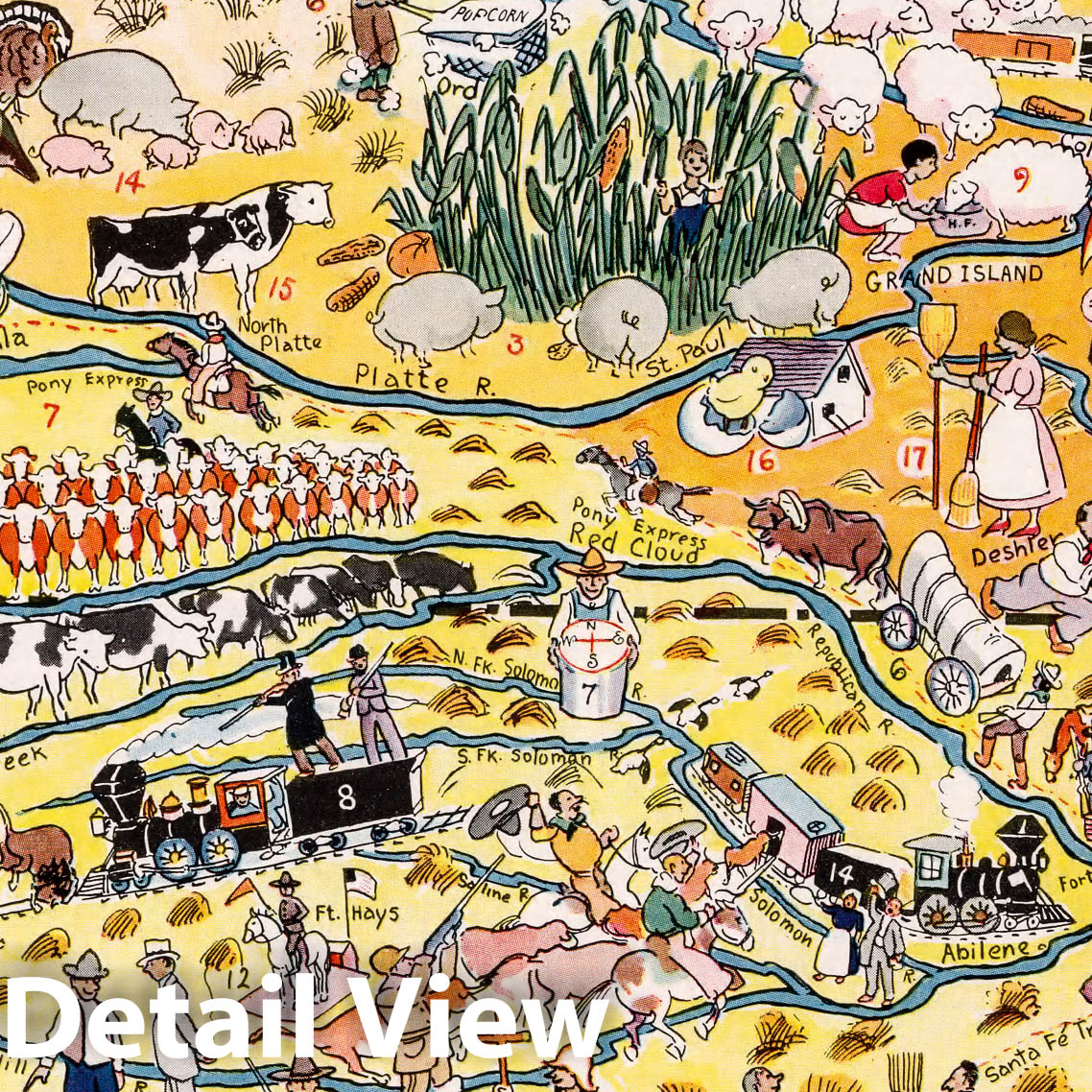 Kansas and Nebraska - Pictorial Map, 1932 - Historical Map Print