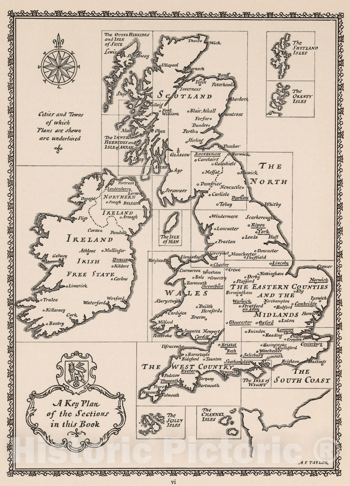 Historic Map : Index Map: British Isles, 1933 - Vintage Wall Art
