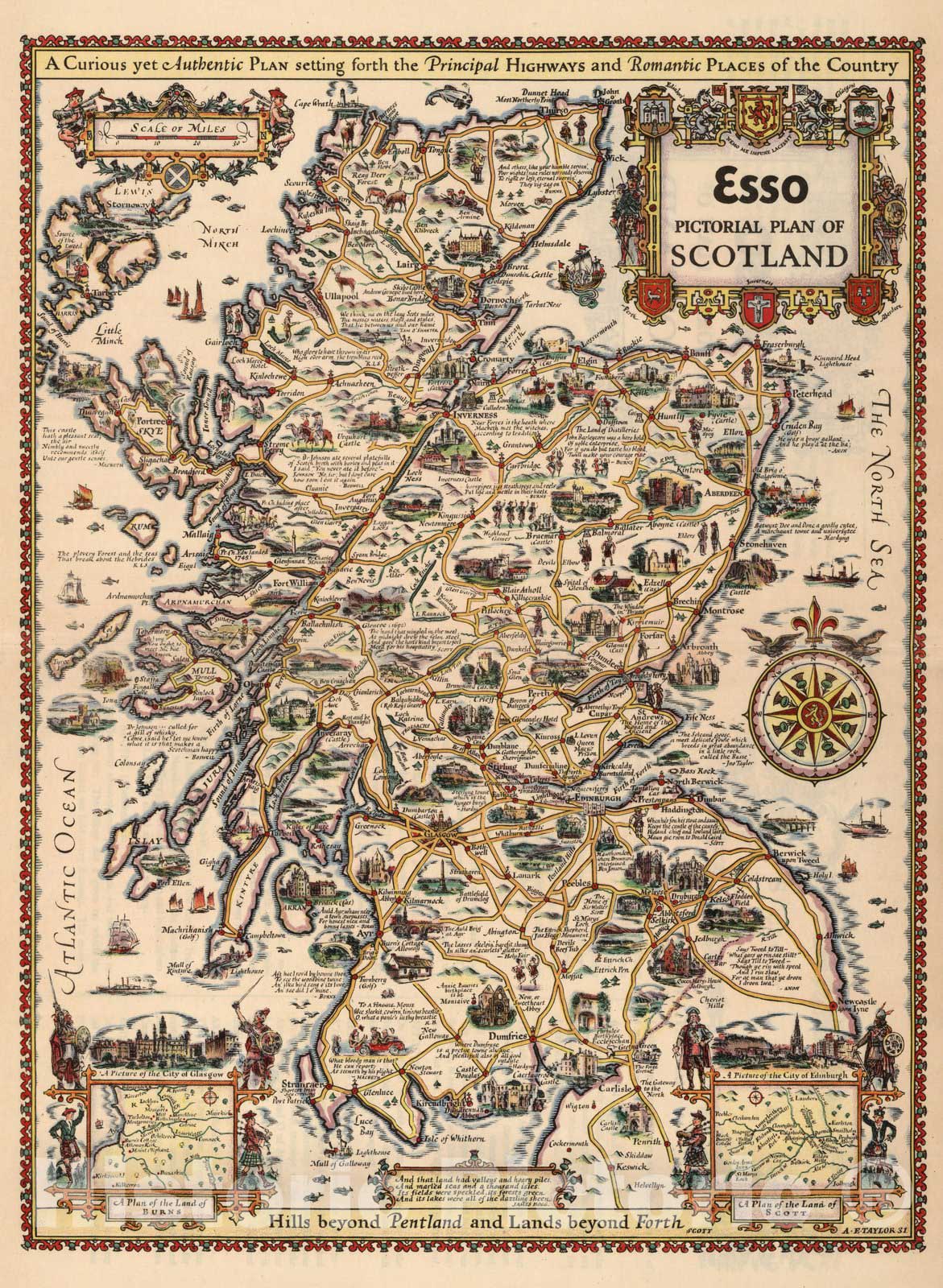 Scotland - Pictorial Map, 1931 - Historical Map Print