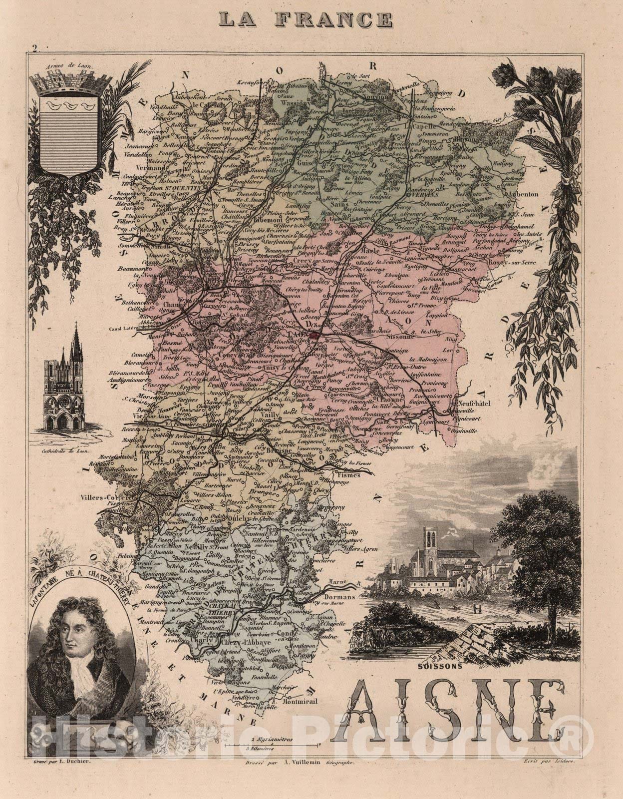 Historic Map : Aisne. 1869 - Vintage Wall Art