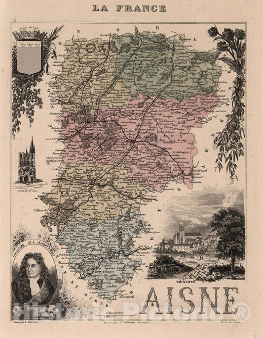 Historic Map : Aisne. 1869 - Vintage Wall Art