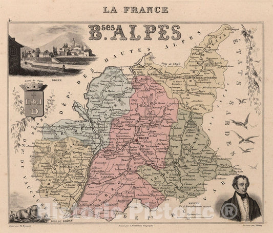 Historic Map : Basses-Alpes. 1869 - Vintage Wall Art