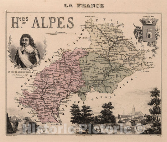 Historic Map : Hautes-Alpes. 1869 - Vintage Wall Art