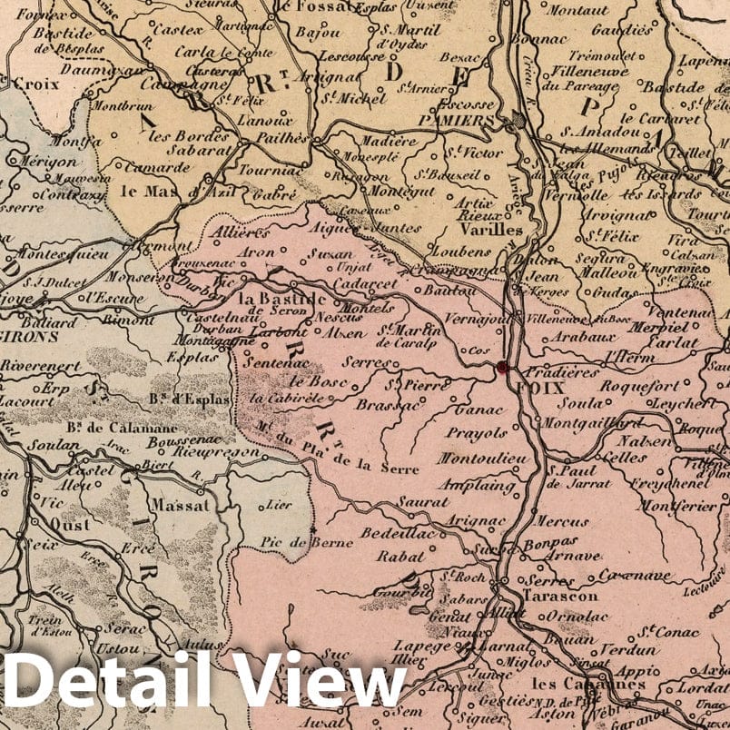 Ariege, France - Department Map, 1869 - Historical Map Print
