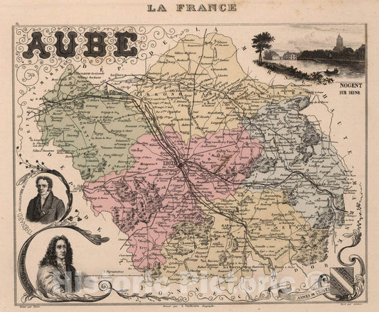 Historic Map : Aube. 1869 - Vintage Wall Art
