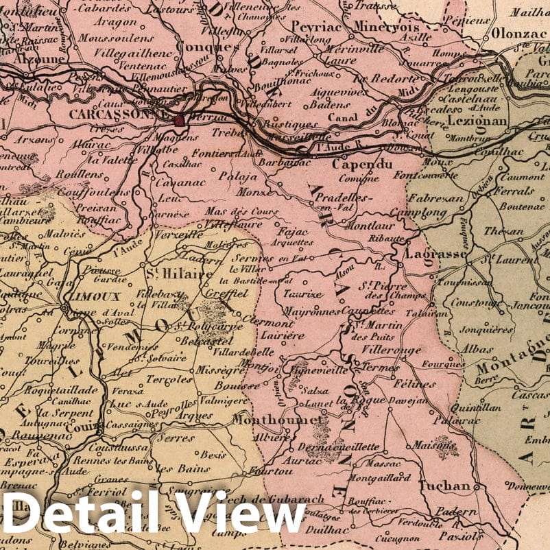 Aude, France - Department Map, 1869 - Historical Map Print