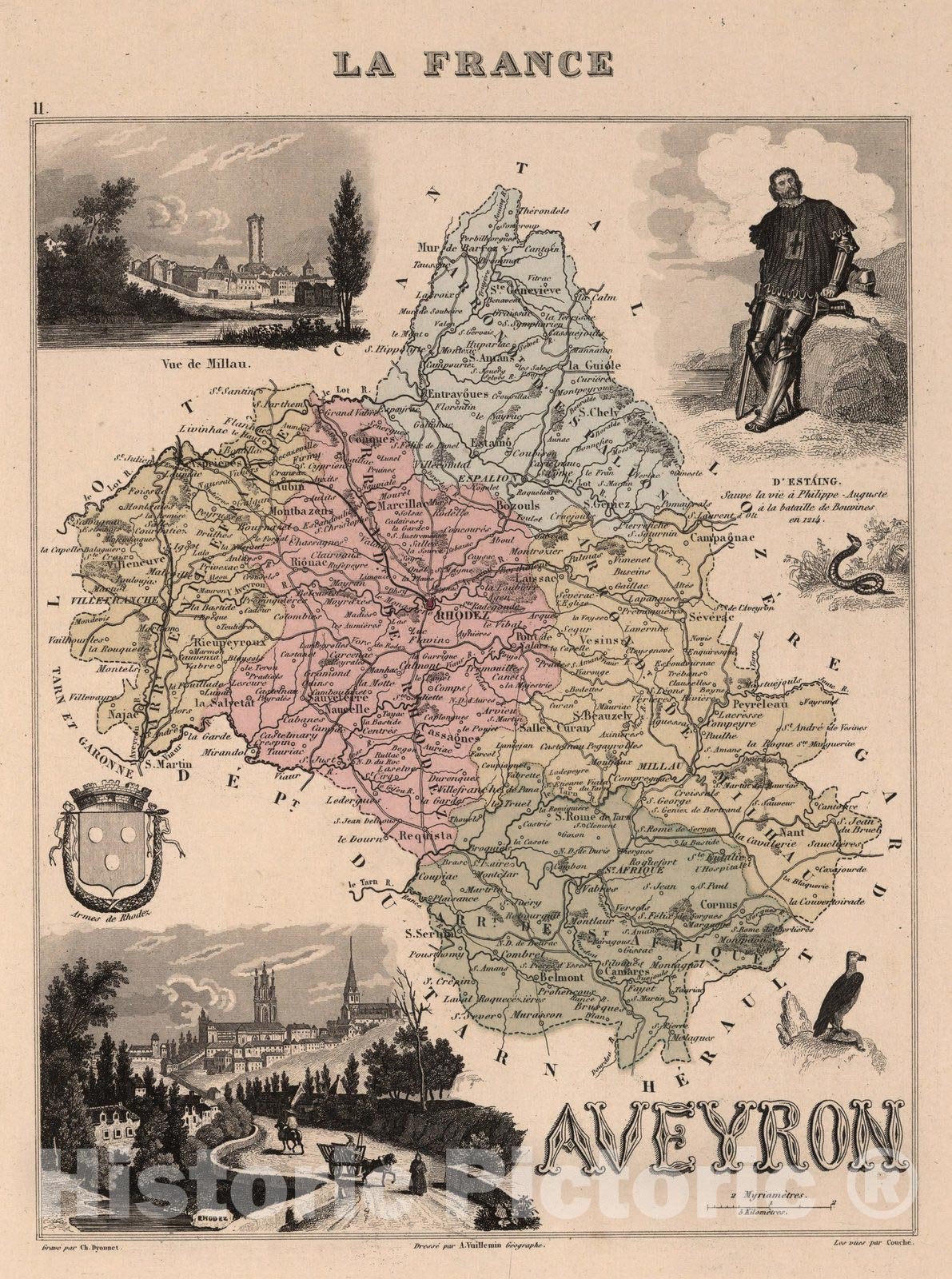 Historic Wall Map : Aveyron. 1869 - Vintage Wall Art