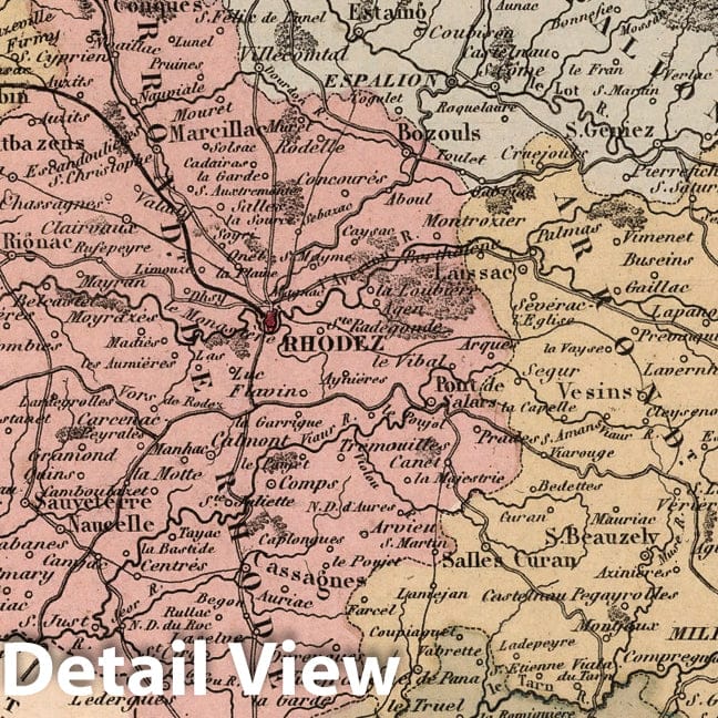 Aveyron, France - Department Map, 1869 - Historical Map Reproduction