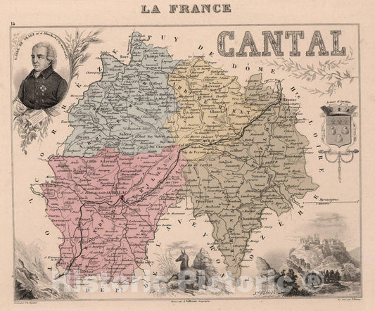 Historic Map : Cantal. 1869 - Vintage Wall Art