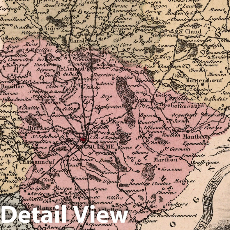 Charente, France - Department Map, 1869 - Historical Map Print