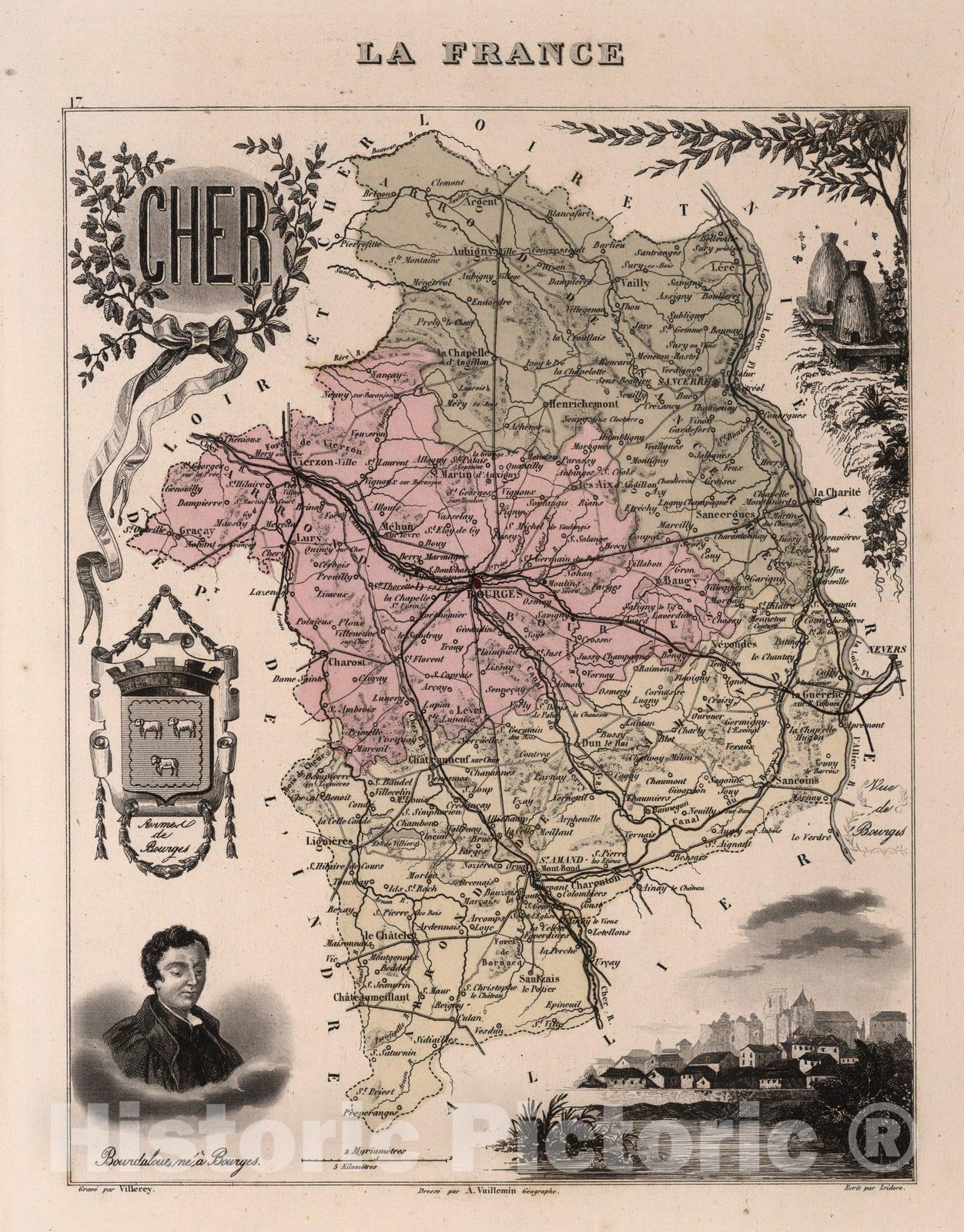 Historic Map : Cher. 1869 - Vintage Wall Art