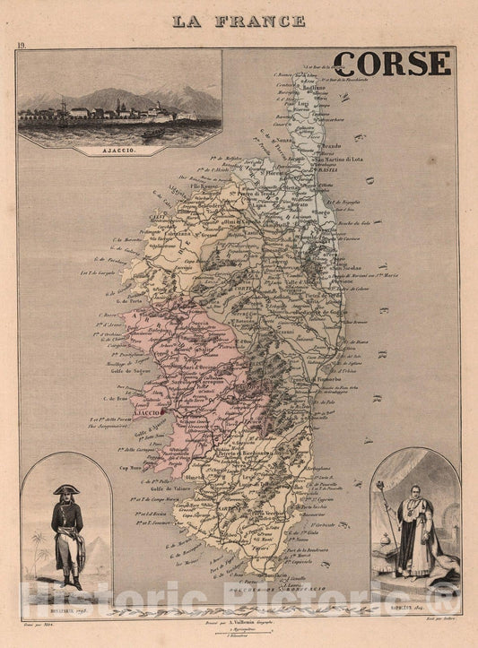 Historic Map : Corsica Corse. 1869 , Vintage Wall Art