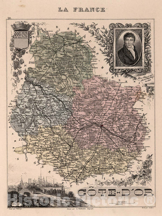 Historic Map : Cote-d'Or. 1869 - Vintage Wall Art
