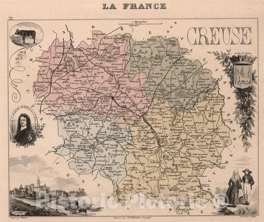 Historic Map : Creuse. 1869 - Vintage Wall Art