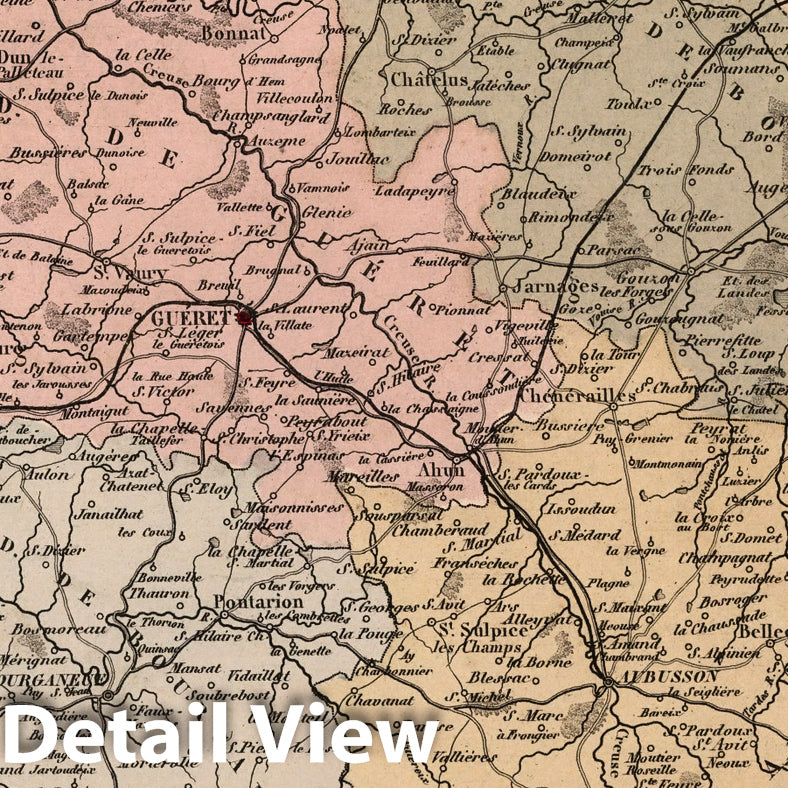 Creuse, France - Department Map, 1869 - Historical Map Print
