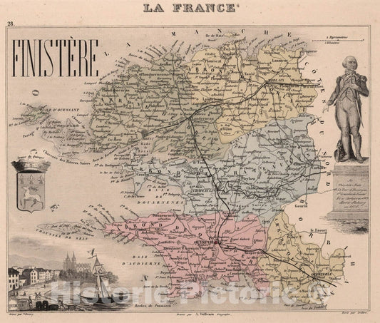 Historic Map : Finistere. 1869 - Vintage Wall Art