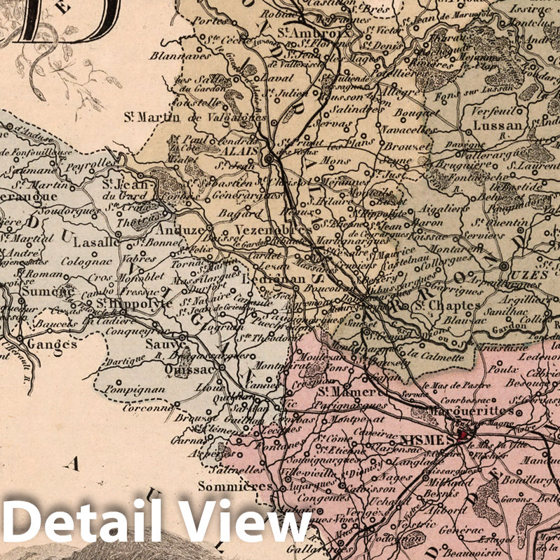 Gard, France - Department Map, 1869 - Historical Map Print