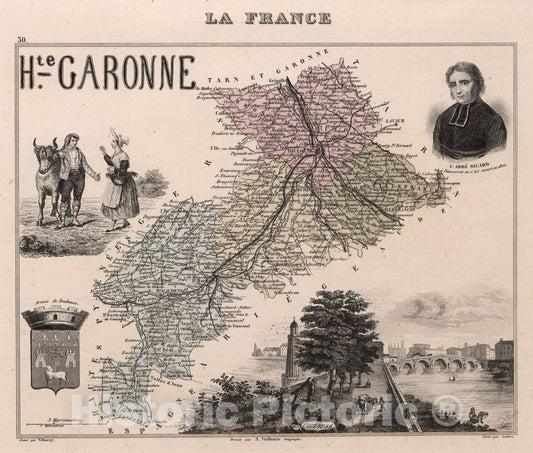 Historic Map : Haute-Garonne. 1869 - Vintage Wall Art