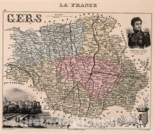 Historic Map : Gers. 1869 - Vintage Wall Art