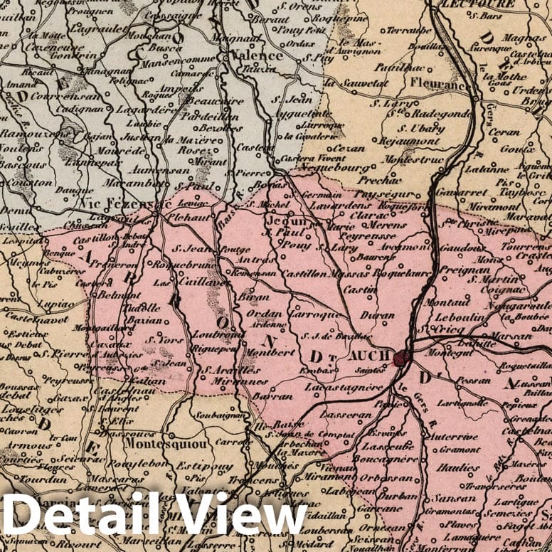 Gers France - Department Map, 1869 - Historical Map Print