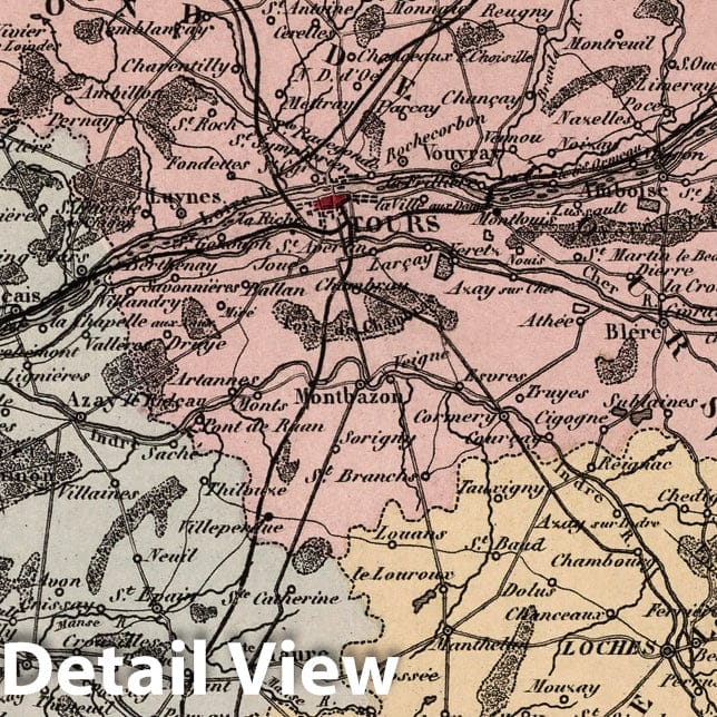 Indre-et-Loire Department Map, 1869 - Historical Map Print