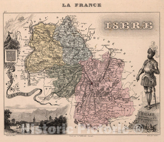 Historic Map : Isere. 1869 - Vintage Wall Art