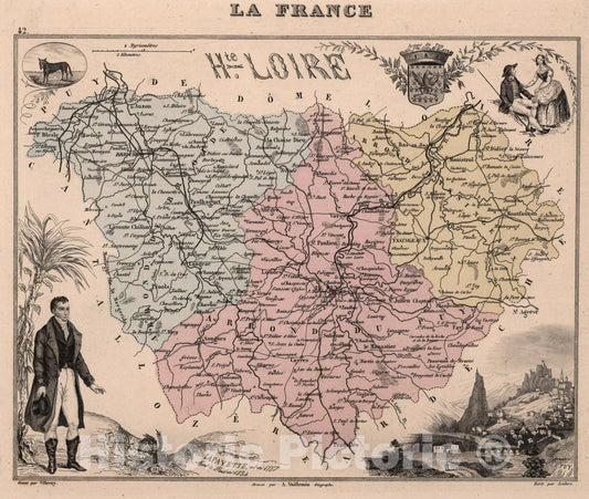 Historic Map : Haute-Loire. 1869 - Vintage Wall Art