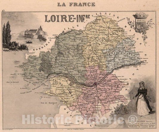 Historic Wall Map : Loire-Inferieure. 1869 - Vintage Wall Art
