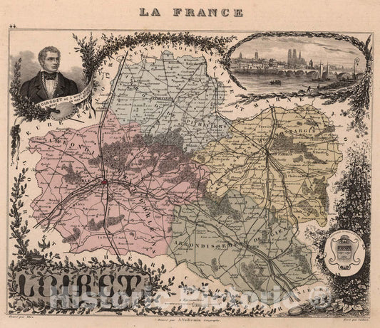 Historic Map : Loiret. 1869 - Vintage Wall Art