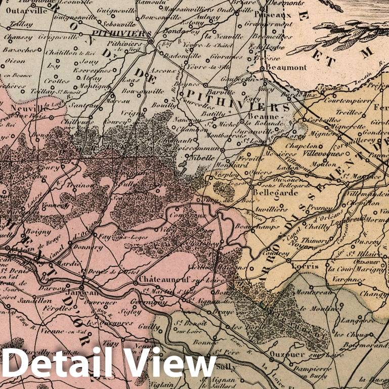 Loiret, France - Department Map, 1869 - Historical Map Print