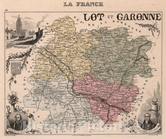 Historic Map : Lot-et-Garonne. 1869 - Vintage Wall Art