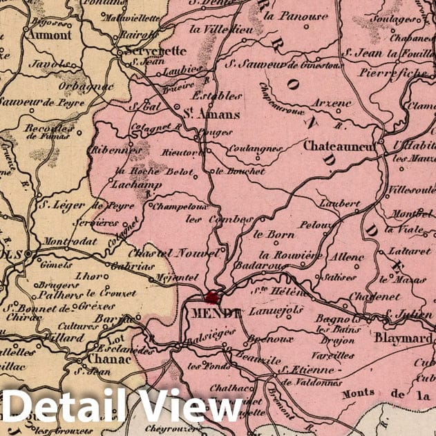 Lozere, France - Department Map, 1869 - Historical Map Print
