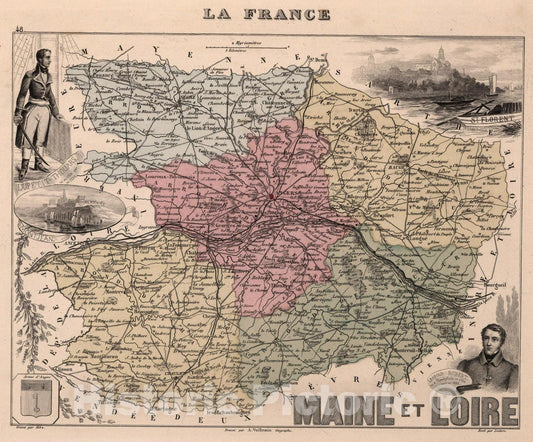 Historic Map : Maine-et-Loire. 1869 - Vintage Wall Art