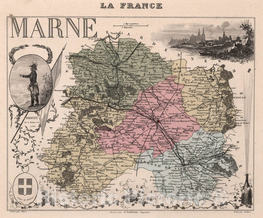 Historic Map : Marne. 1869 - Vintage Wall Art