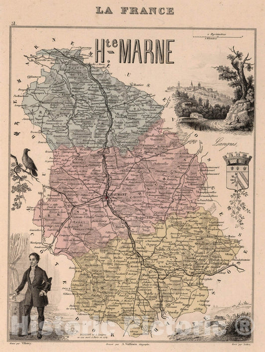 Historic Map : Haute-Marne. 1869 - Vintage Wall Art