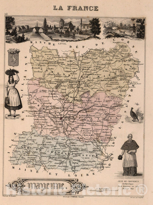 Historic Map : Mayenne. 1869 - Vintage Wall Art