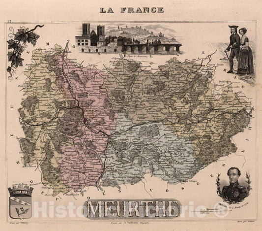 Historic Map : Meurthe. 1869 - Vintage Wall Art