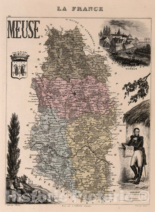 Historic Map : Meuse. 1869 - Vintage Wall Art