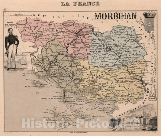 Historic Map : Morbihan. 1869 - Vintage Wall Art