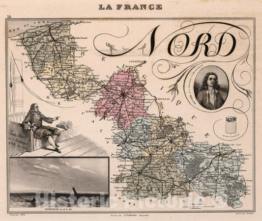 Historic Map : Nord. 1869 - Vintage Wall Art