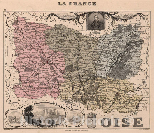 Historic Map : Oise. 1869 - Vintage Wall Art