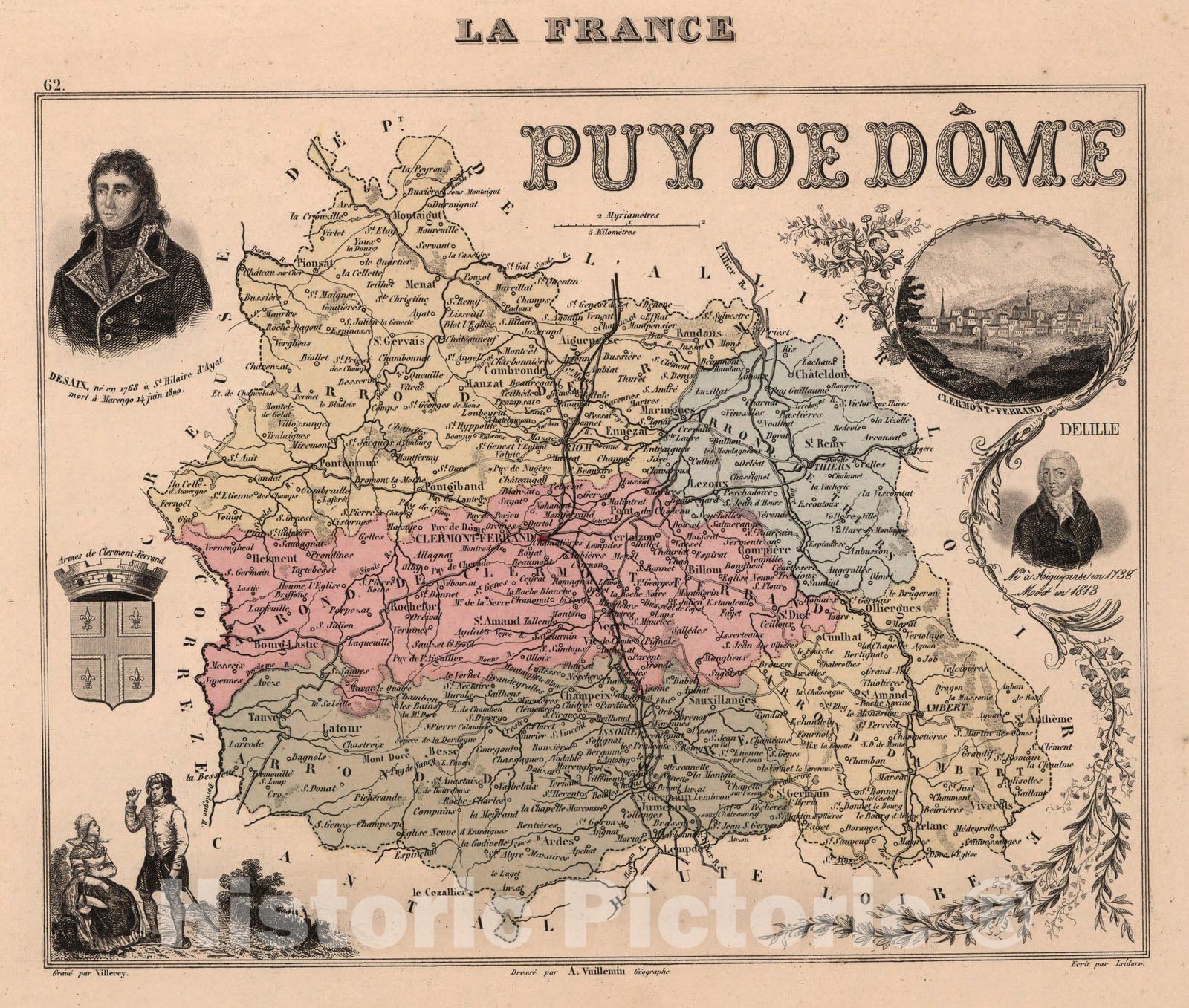 Historic Map : Puy de Dome. 1869 - Vintage Wall Art